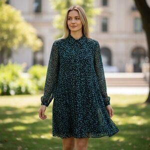 Phase Eight Petite Teal Black Abstract Print Pleated Mini Dress US 12 221894